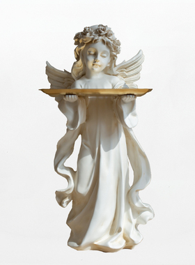 爱丽丝天使复古迎宾大型落地摆件托盘家居装饰品软装礼品客厅道具