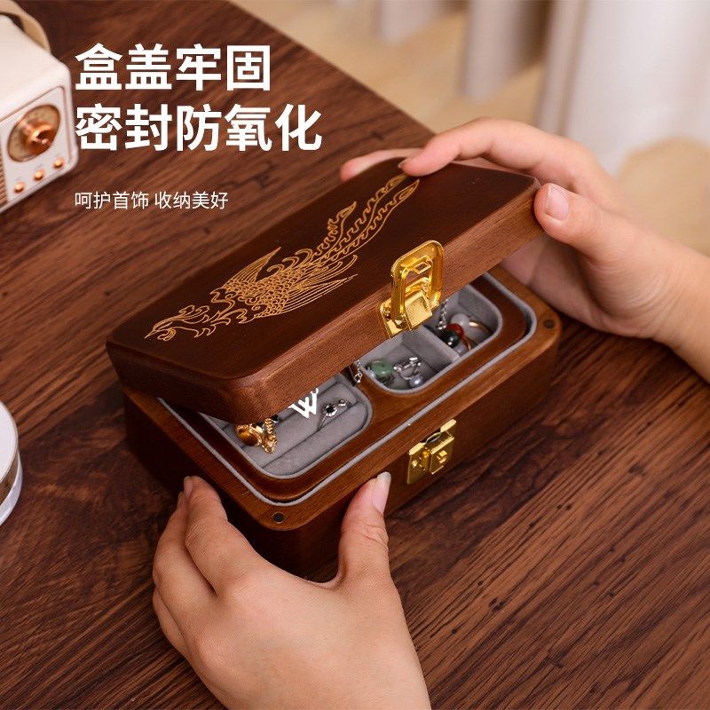 木质首饰盒双层带锁手镯项链珠宝饰品收纳盒北欧风防盗高颜值