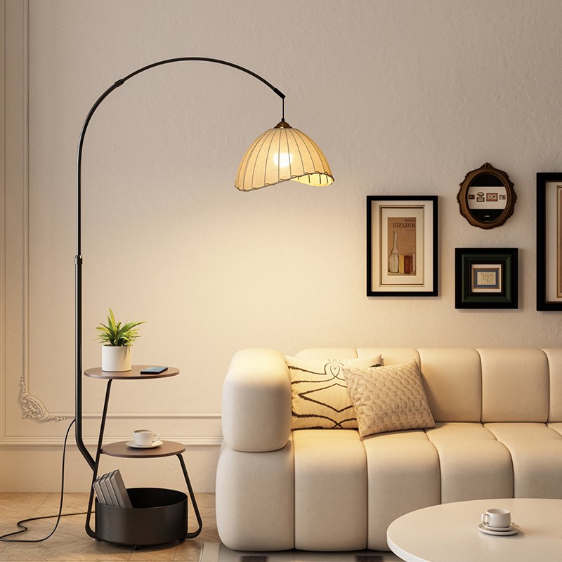 新款钓鱼灯落地灯客厅卧室沙发旁边角茶几置物架高级中古氛围台灯