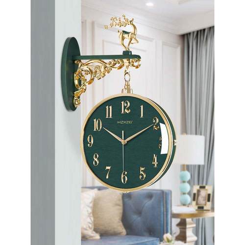 德国轻奢双面挂钟新款时钟家用客厅时尚现代简约鹿头钟表挂墙