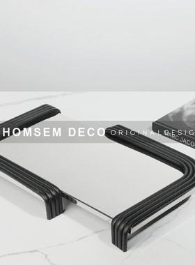 简约现代金属镜面收纳托盘样板房桌面摆设软装饰品茶几售楼处摆件