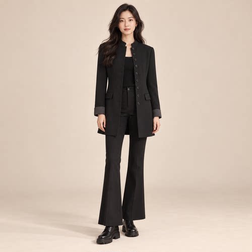 老钱风黑色廓形西装外套女通勤