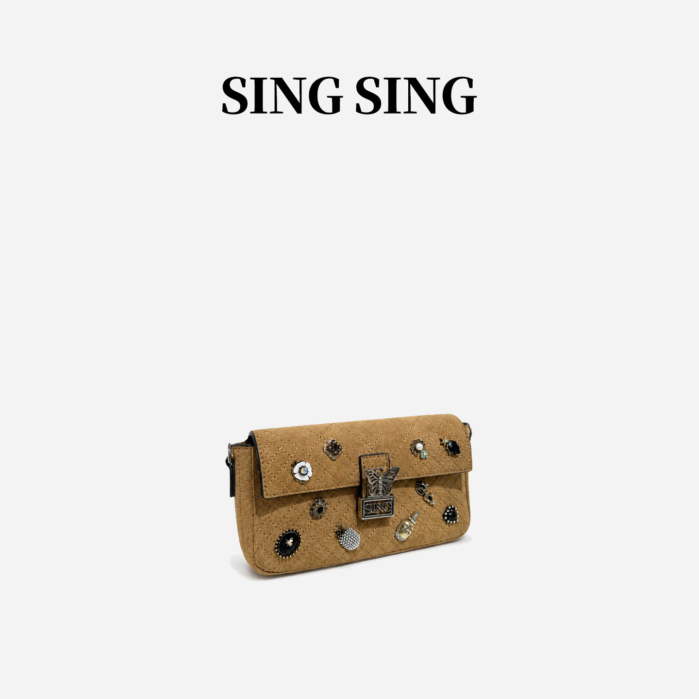 singsing1979珍珠翻盖斜挎手机包