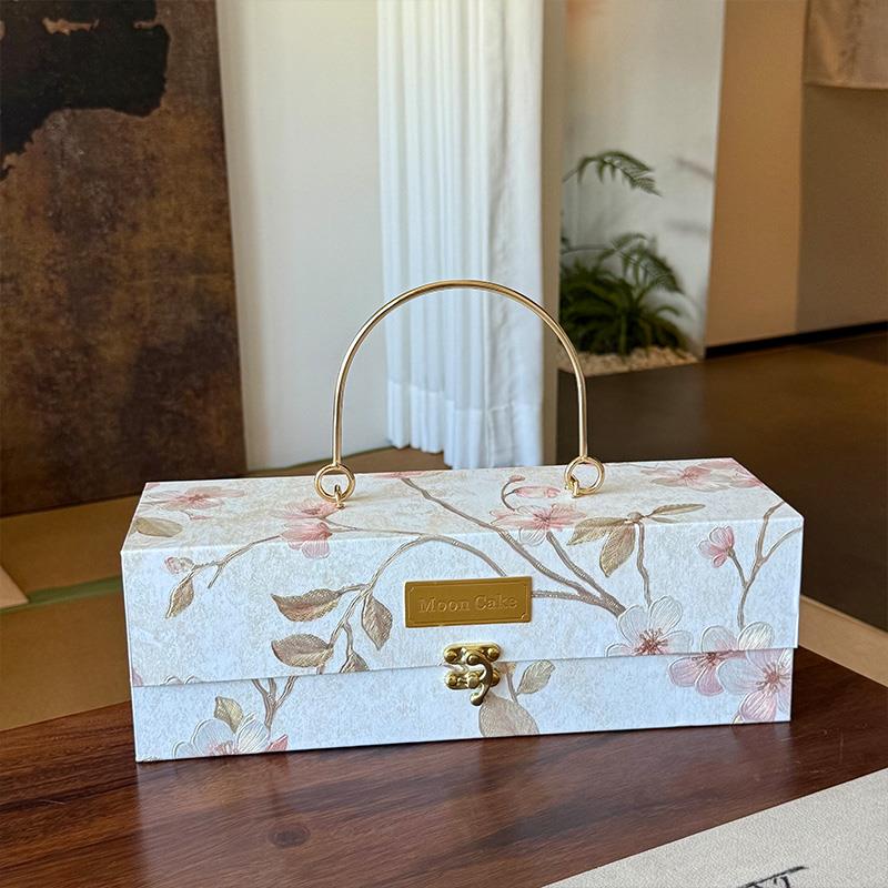 新款金属手提鎏金繁花中秋月饼礼盒包装粒粒定制LOGO礼品盒