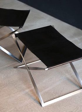 PK91折叠凳子不锈钢轻奢马扎凳折叠椅脚凳阳台皮革小板凳可叠放