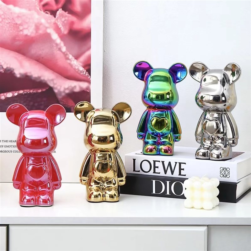 21cm新款爱心熊陶瓷摆件客厅电视柜电镀陶瓷高档轻奢X时尚潮玩软