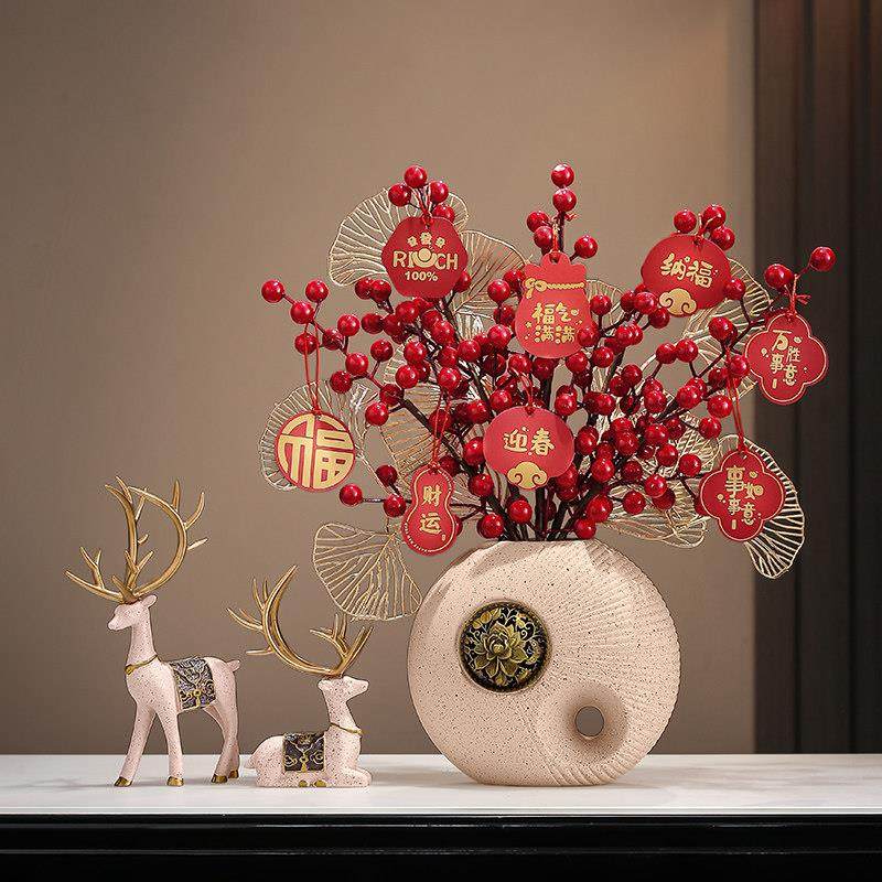 2026马年新年红果花瓶摆件春节客厅电视柜过年氛围喜庆福桶装饰品,家居饰品,装饰摆件,淘宝优惠券,粉丝福利购,淘宝优惠卷