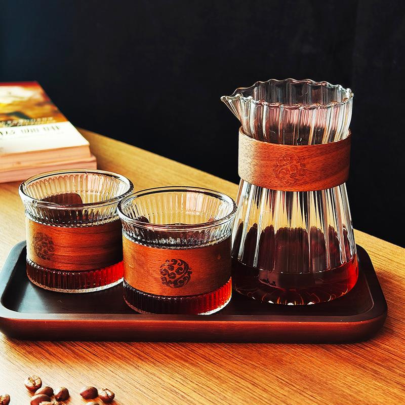 覆古竖条纹咖啡分享壶耳挂咖啡杯耐热玻璃咖啡冲泡壶手冲咖啡品鉴