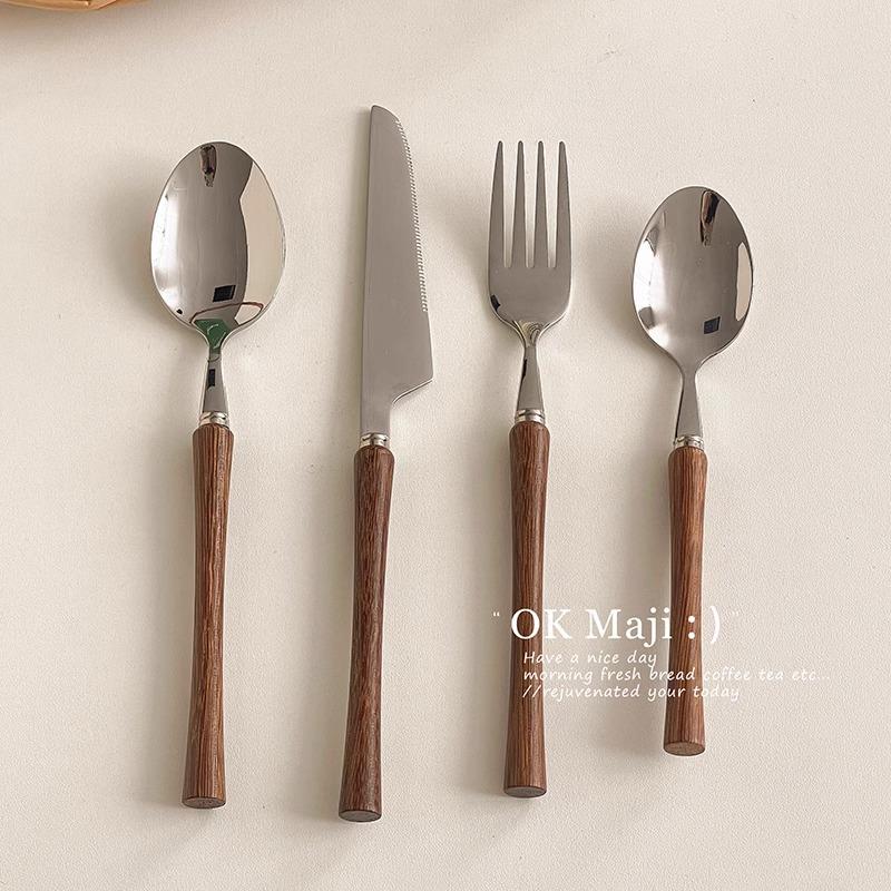 叉勺不锈钢甜品刀叉家用三件套叉子专用勺子餐刀西餐餐具套装牛排