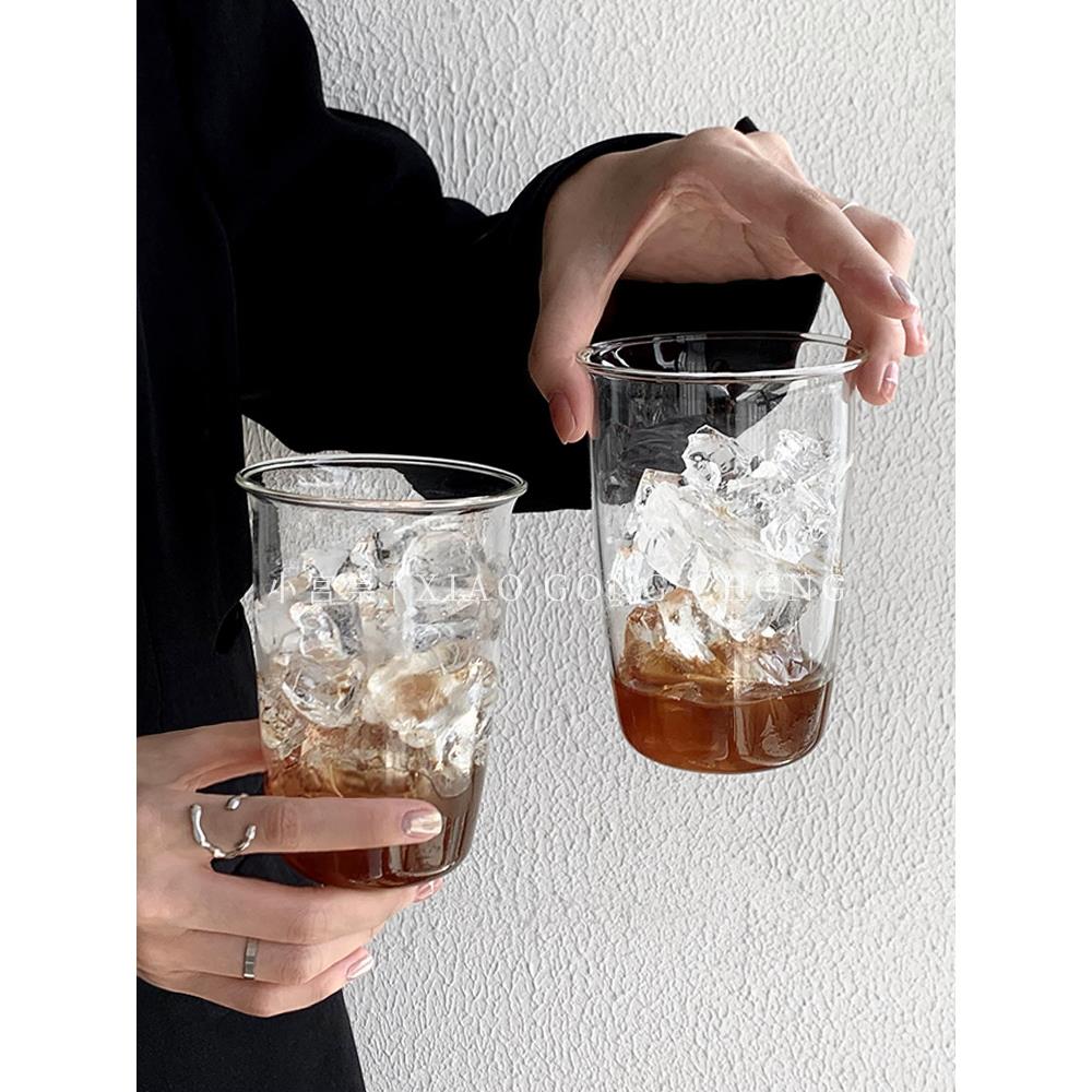 冰美式拿铁咖啡杯ins风玻璃杯耐高温简约水杯牛奶杯饮料杯果汁杯