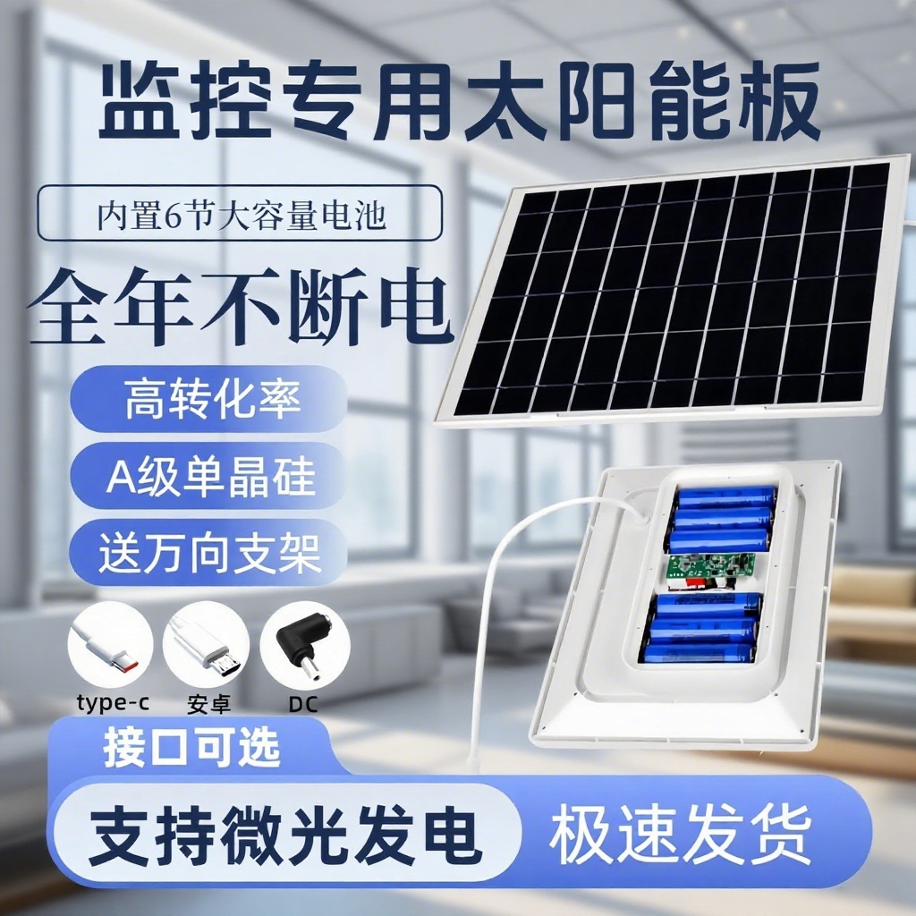 监控专用5V12V太阳能板带锂电池