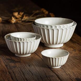 素火菊花纹粗陶碗覆古白窑变中式米饭碗早餐碗蒸碗装泡面面碗汤碗