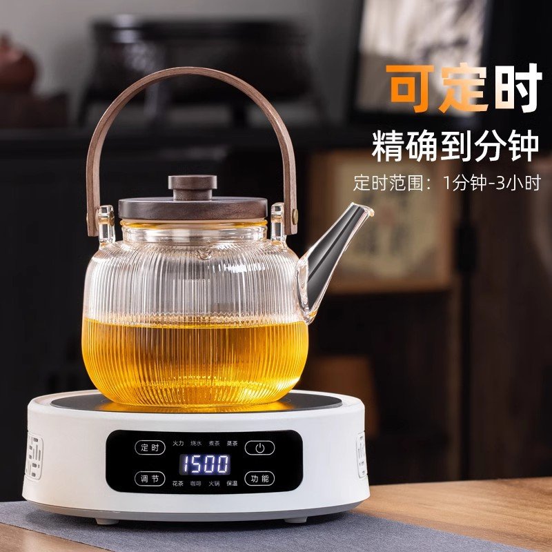 戈米电陶炉煮茶器玻璃耐高温蒸煮一体过滤家用泡白茶具烧水壶套装