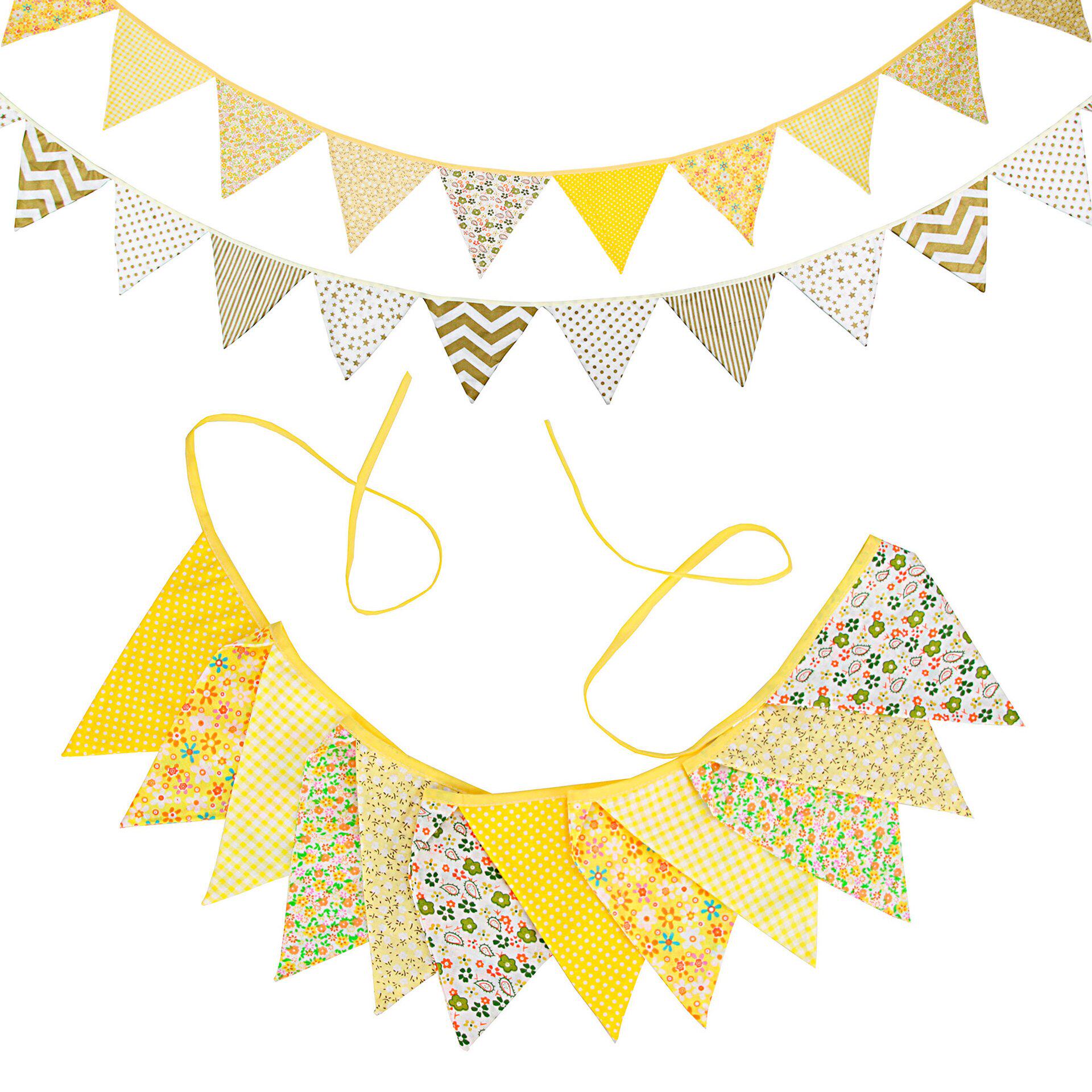 黄色金色棉布挂旗儿童生日三角旗拍摄背景婚礼派对布置露营拉旗