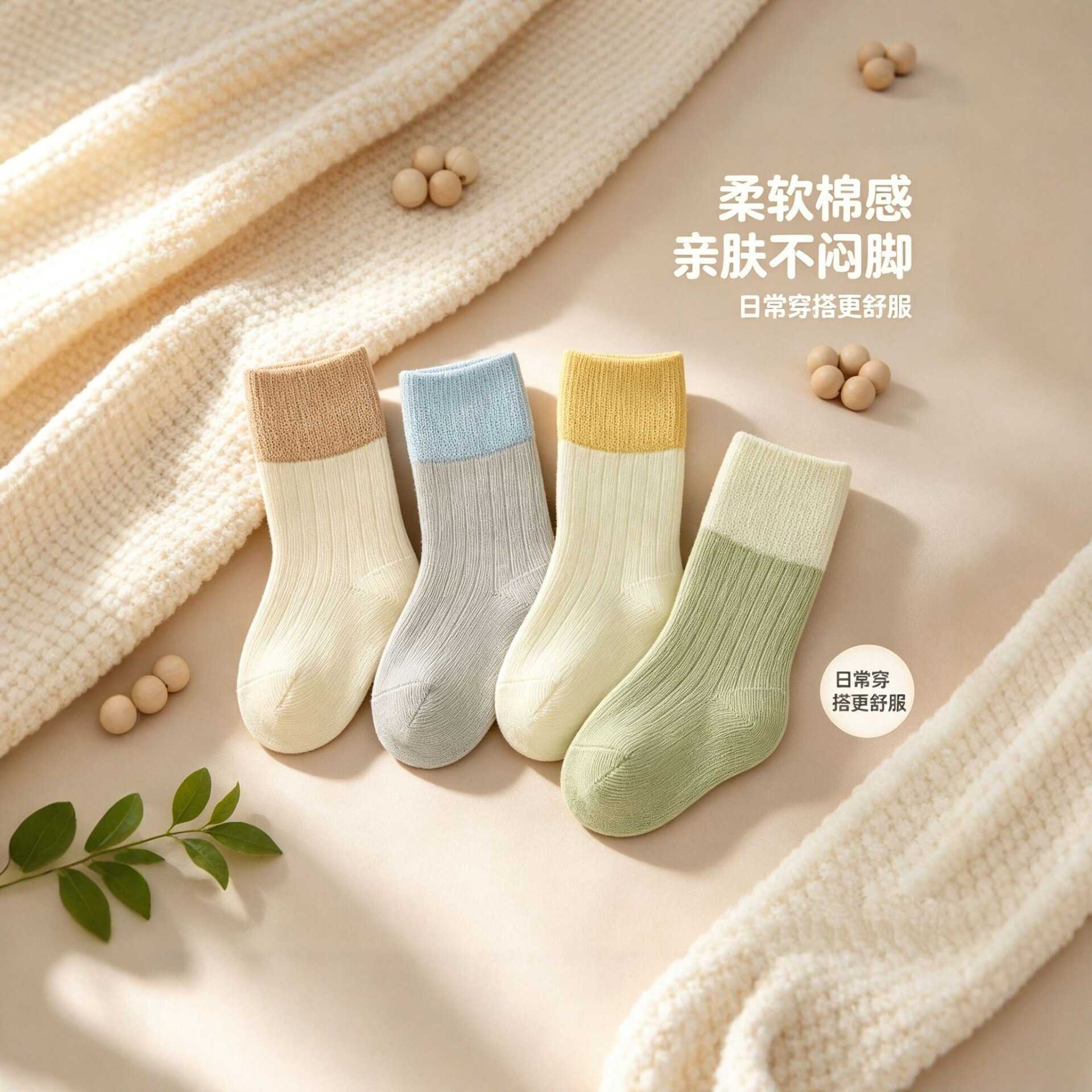 下单立减50春秋新生儿双拼色棉袜