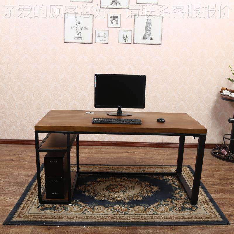 北欧家铁艺实约木书桌带抽屉电脑桌简铁艺办24547454公脑用笔记本