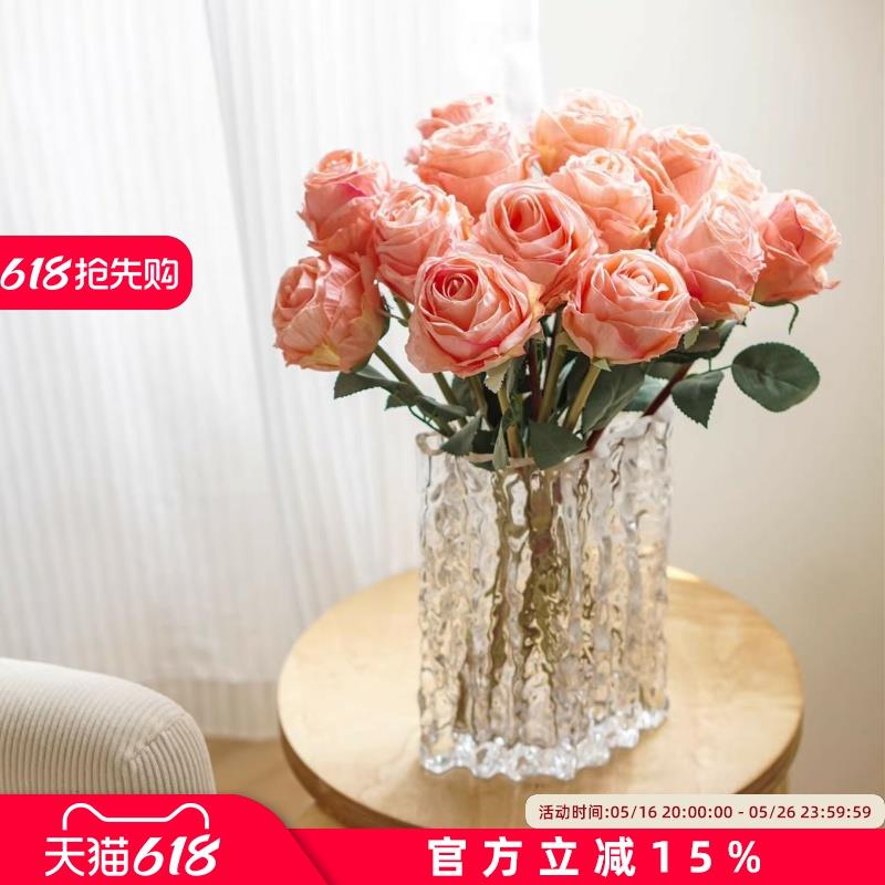 荔枝玫瑰仿真花假花客厅装饰花艺摆件餐桌花摆设干花仿生花束轻奢