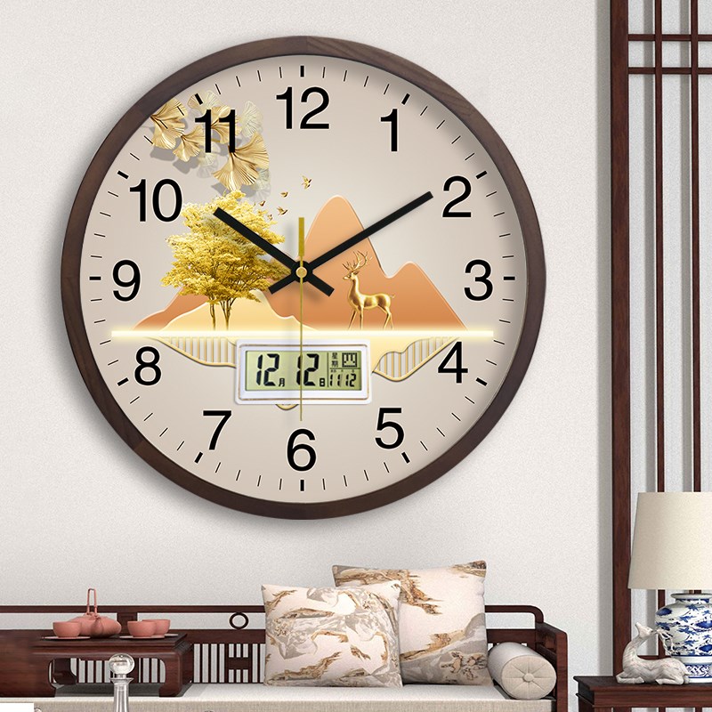 钟表实木挂钟客厅家用电子时钟万年静音新中N式现代简约创意石英