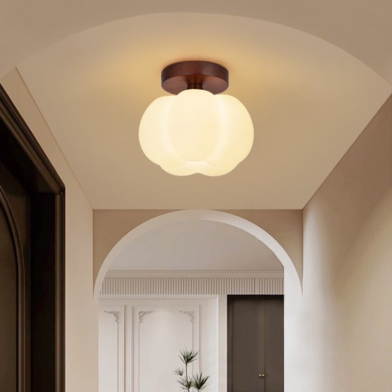 走廊过道吸顶灯法式m奶油风中古玄关灯阳台衣帽间实木艺南瓜灯P27