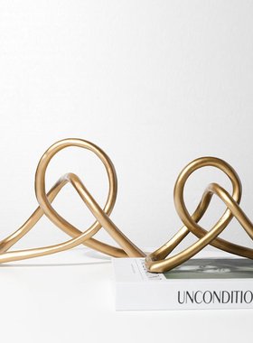 简约现代黑色树脂扭转绳结装饰摆件样板房客厅电视柜软装轻奢摆设