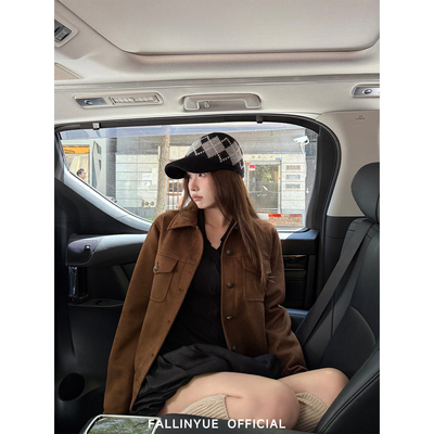 麂皮绒翻领夹克外套女