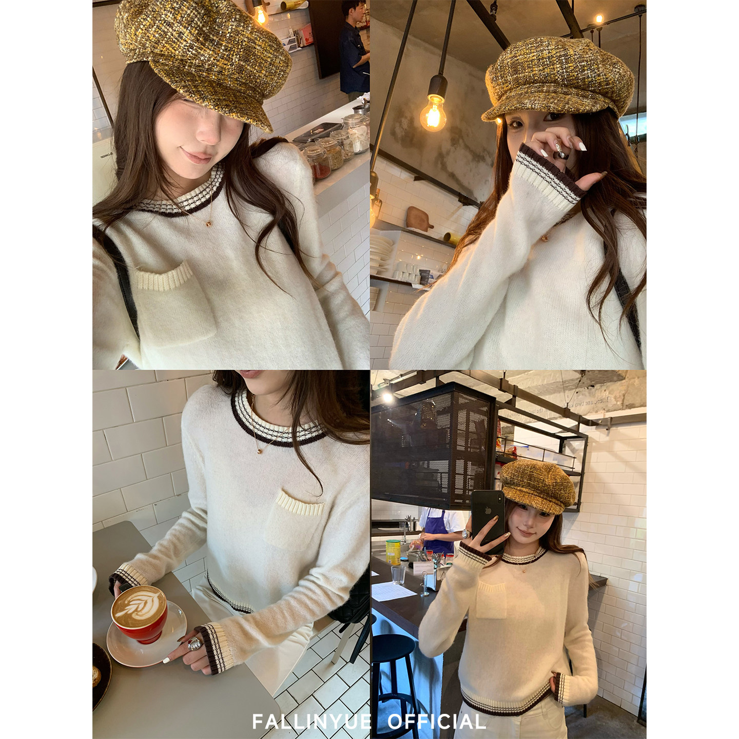 Fallinyue 松弛time 舒适好穿刚需撞色圆领套头毛衣口袋短款上衣,女装/女士精品,毛衣,淘宝优惠券,粉丝福利购,淘宝优惠卷