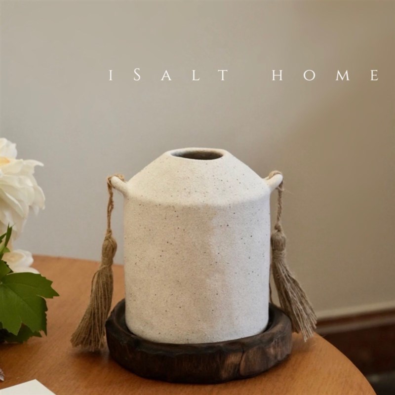 北欧粗陶砂釉流苏花瓶1t5cm复古花器餐桌玄关花插陶土花瓶