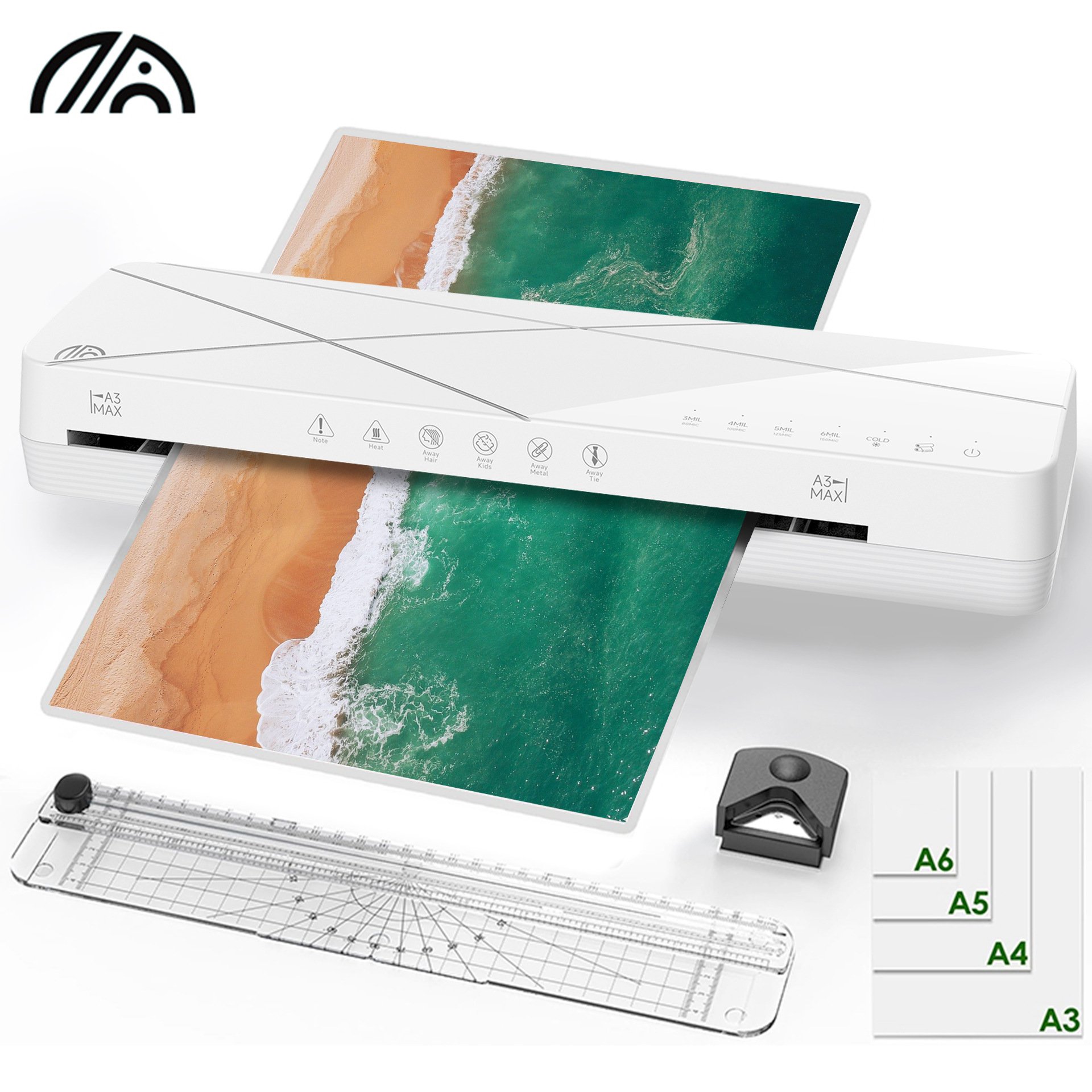 新品白色照片覆膜机 办公家用相片塑封机A3过塑机冷热烫金覆膜机