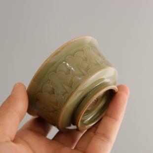 耀州窑橄榄青釉焦娇手作中式复古小号薄胎青瓷仿古茶道茶具茶杯