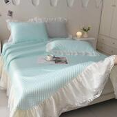 夏天凉感豆豆冰丝凉席三件套床裙式 床盖款 蕾丝花边可机洗空调软席