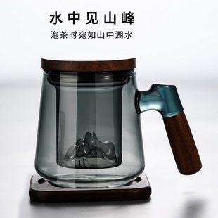 过滤水杯三件套玻璃杯耐热茶水分离家用泡茶杯 茶杯个人专用男士