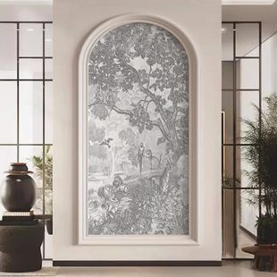 轻奢热带丛林动植物墙纸墙布走廊过道玄关入户背景墙壁纸壁画 法式
