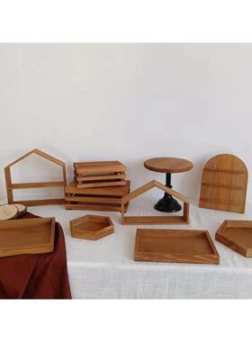 浅棕色甜品桌搁板展示架搁板装饰茶点休息中式搁板生日宴会婴儿宴