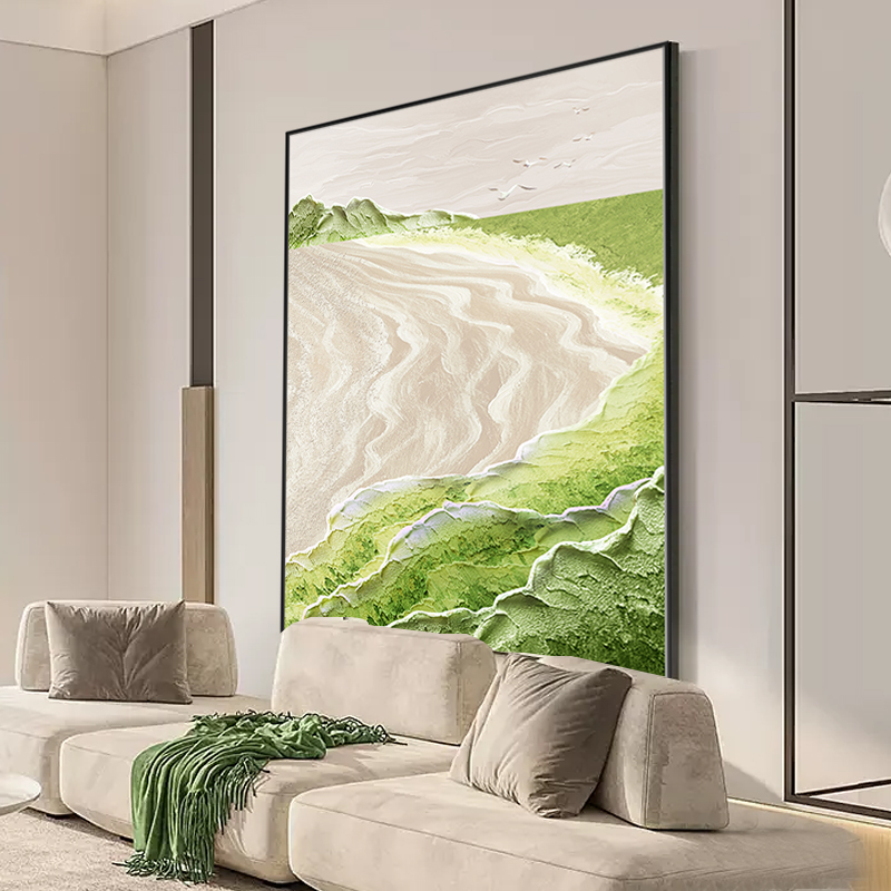 奶油风客厅装饰画肌理抽象挂y画海景沙发背景墙落地画巨幅玄关壁