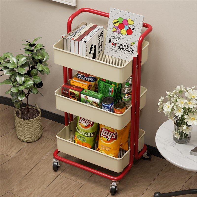 可移动书架落地置物架多层碳钢小推车零食杂物桌面旁阅读收纳书柜
