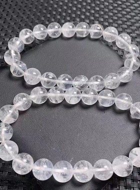 天然白幽灵手链招财幽灵白色串珠散珠单圈白水晶珠子手串男女饰品