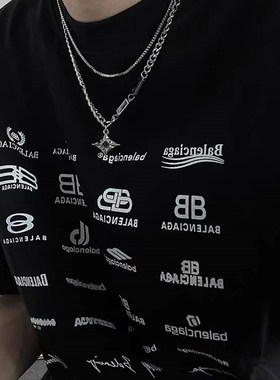 王嘉尔同款星芒双层拼接项链潮男嘻哈风轻奢高级感百搭吊坠卫衣链