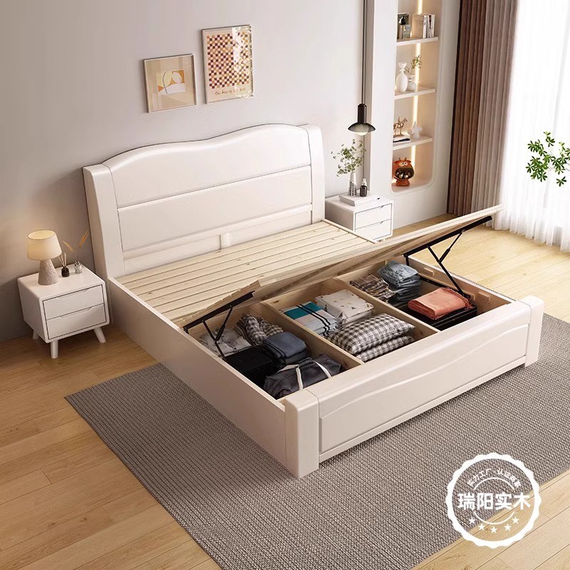 北欧实木床奶油白色1.8米主卧双人床现代简约1.5米经济型储物大床