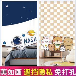 饰挂帘 卡通布艺门帘家用卧室隔断帘子厨房遮挡半帘卫生间免打孔装
