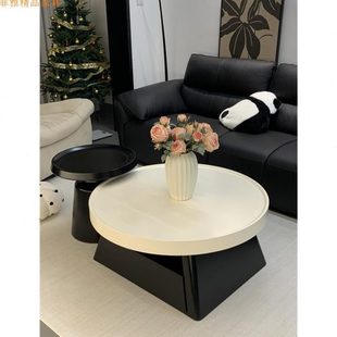 法式 黑白茶几家用客厅2024新款 圆形简约奶油风小户型极简轻奢茶几