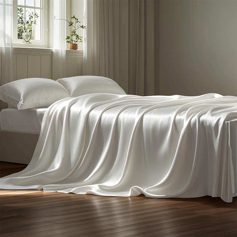 极简风格奶油白色水洗真丝床单单张丝绸裸睡高端天丝棉被枕套三件