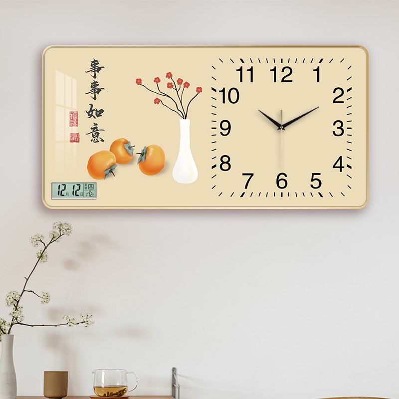新中式平安喜乐福字餐厅装饰画表挂墙创意钟表挂钟客厅静音时钟