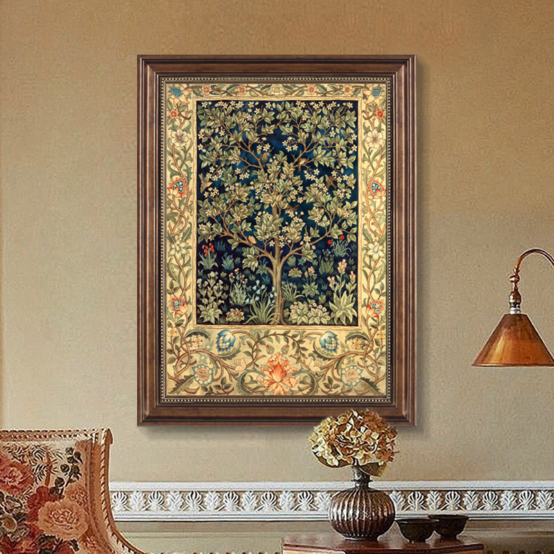 威廉莫里斯幸福树美式玄关装饰画餐厅花卉壁画欧式挂画复古仿油画图片