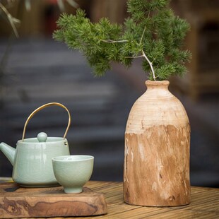 实木花瓶木制插干花香薰客厅田园新中式侘寂民宿日式创意居家摆件