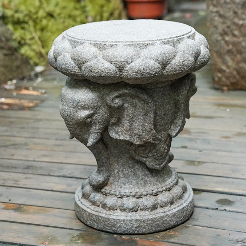 水磨坊中式庭院造景布置吉象凳子户外仿石墩底座别墅花园装饰摆件