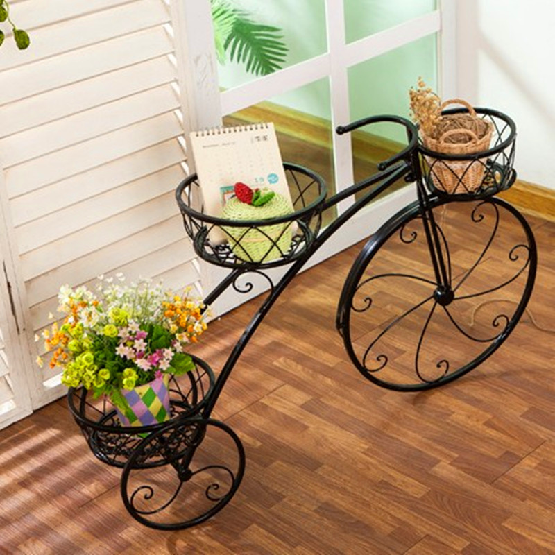 花架摆件欧式铁艺小自行车创意客厅阳台装饰简约现代落地花盆架子
