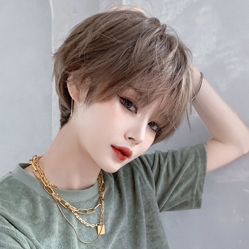 假发女短发中性帅气短发女自然蓬松亚麻中性风逼真假发整顶全头套