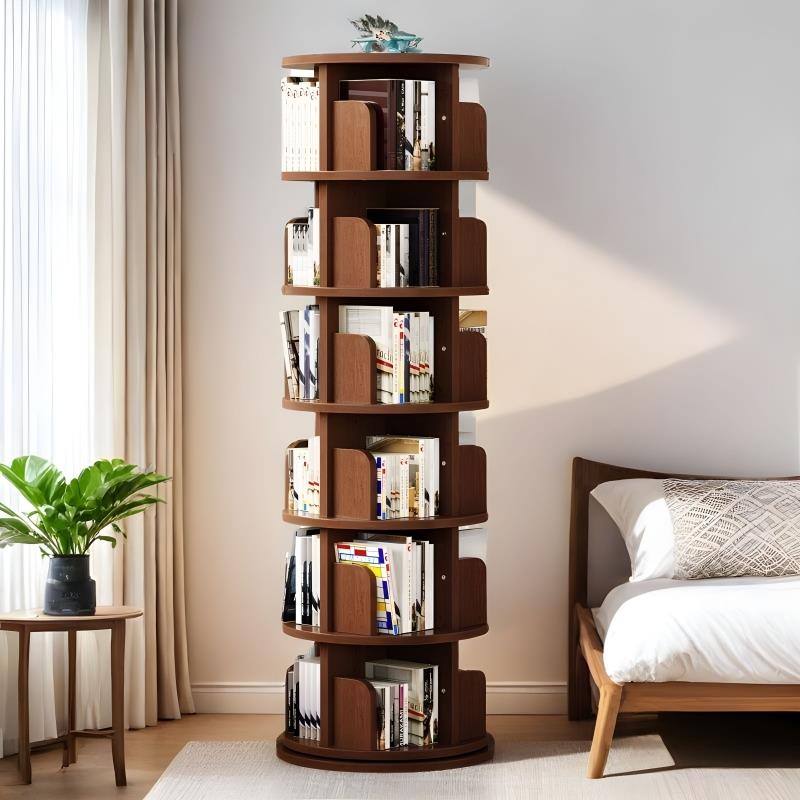 实木旋转书架360度书柜网红收纳家用客厅可移动儿童落地置物架子