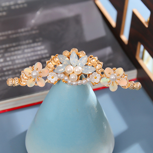 发冠古风百搭头饰珍珠花朵发簪古装配饰宋制盘发簪子汉服顶簪发饰