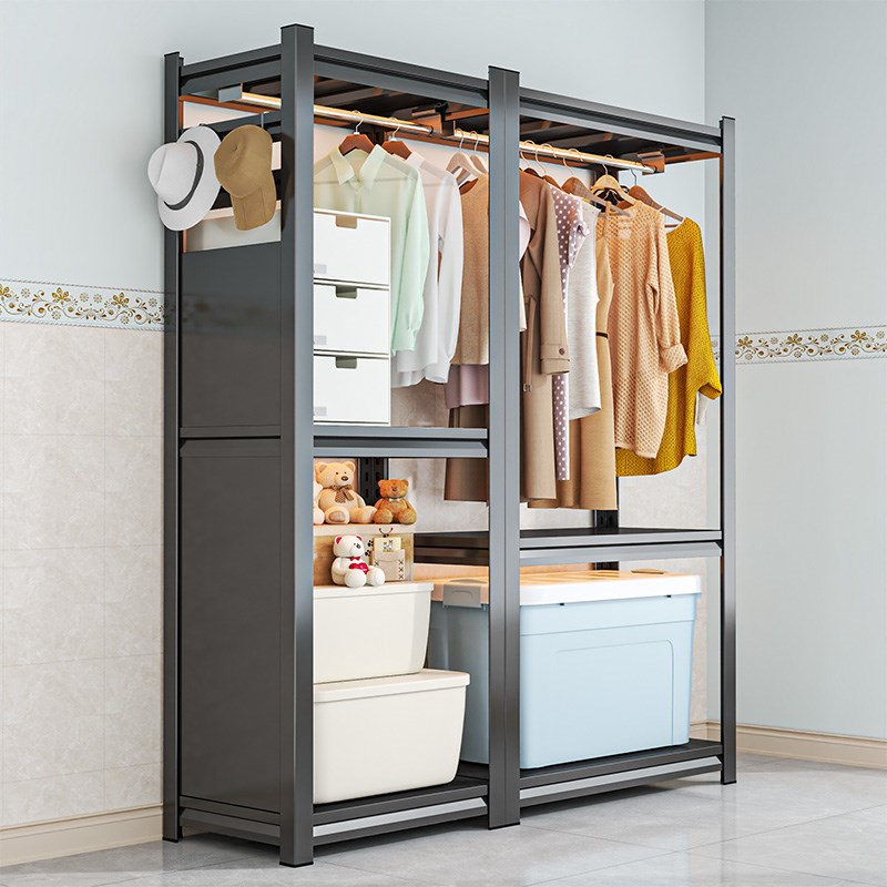 家用挂衣架落地卧室置物架货架衣柜衣帽架组合开放式衣柜挂衣杆